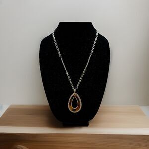 Liz Claiborne Tear Drop Turtle Resin Pendant With Gold Tone Chain Detailing